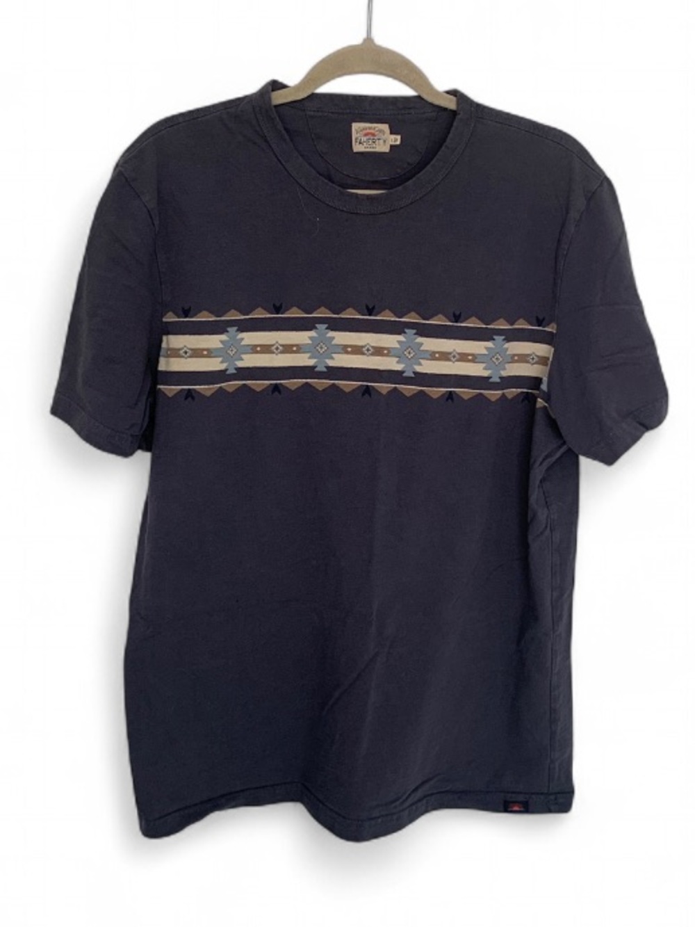 Faherty Blue Short-Sleeve Tee with Southwestern Stripe